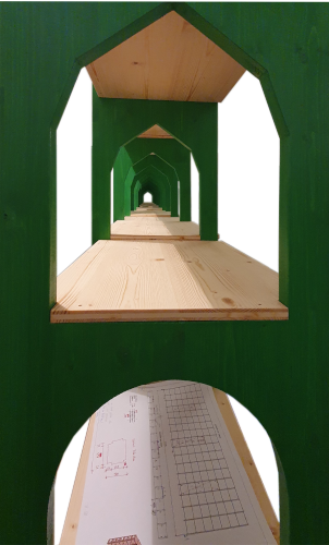 Büroregal Fichte + Fichte grün lasiert