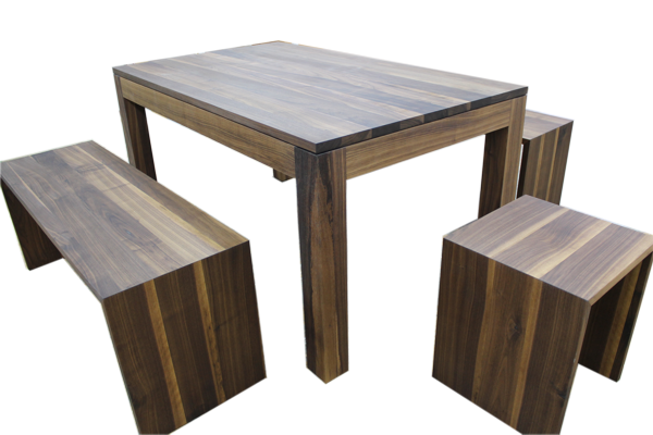 Tisch mit Bänken und Hocker Nussbaum geölt