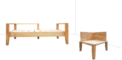Liege + Sessel Kirsche geölt 200 * 100 cm